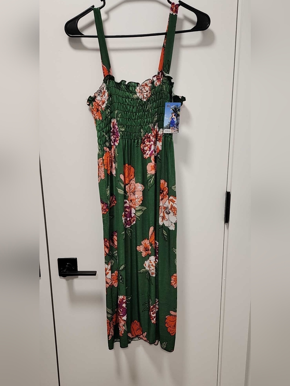 Green Floral Sun Dress with Smocked Bodice